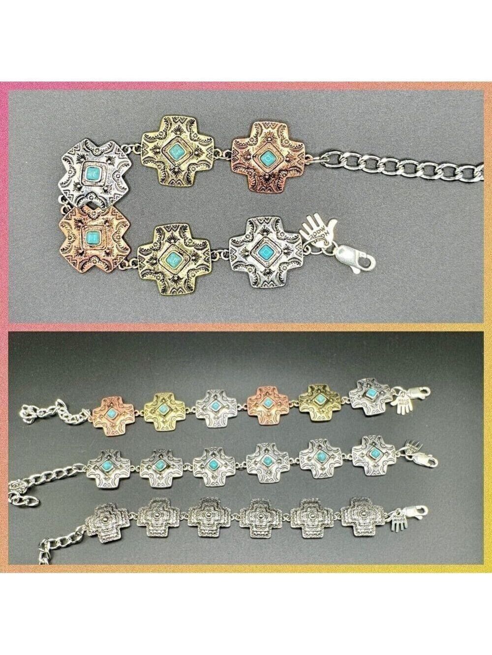 Faux Turquoise and Silver Tone Concho Chain Bracelet #1439